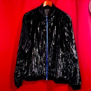 Glam Shiny Velvet Striped Bomber Jacket - Perfect for Festivals and Parties!